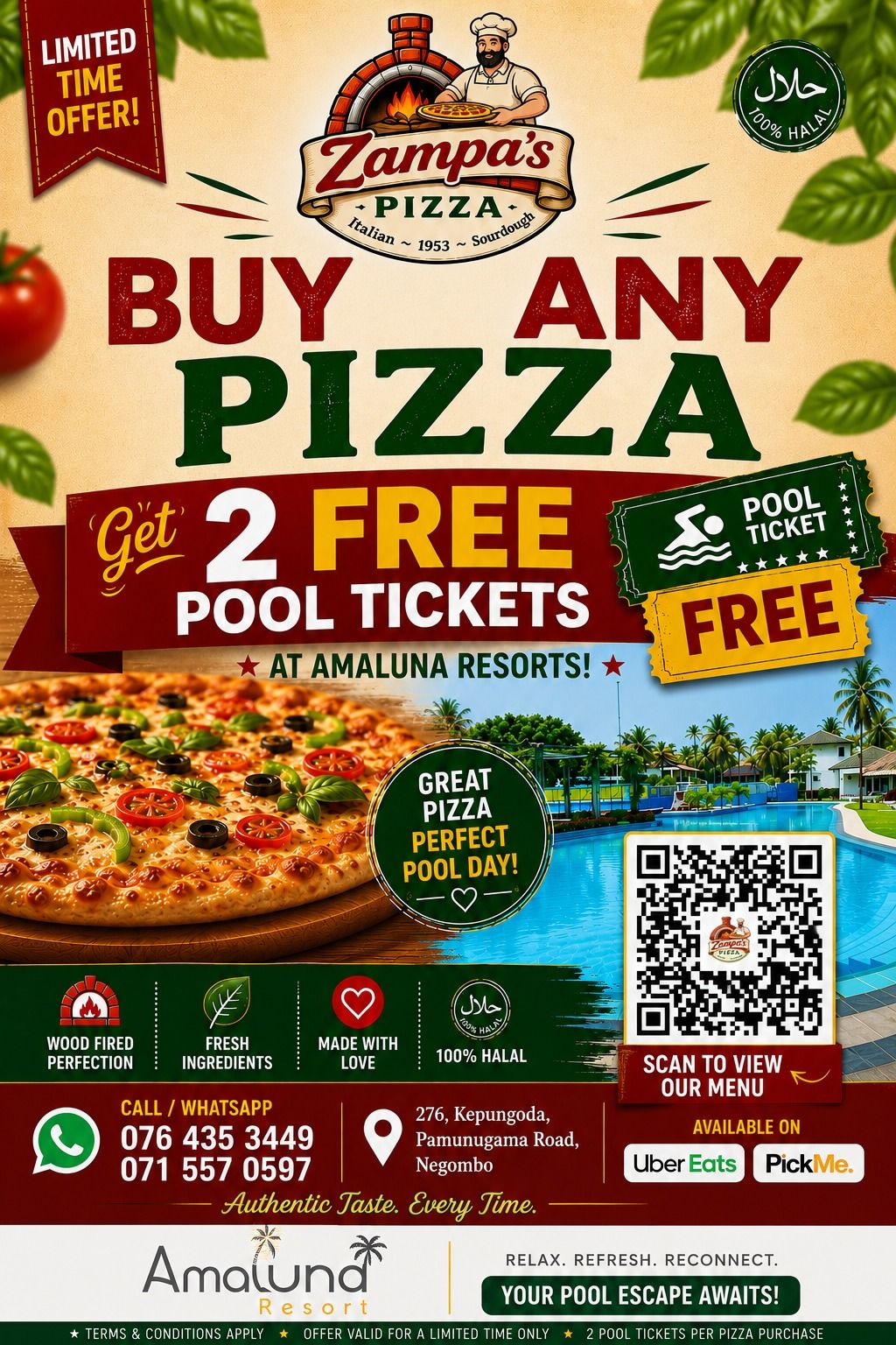 Buy Any Pizza, Get 2 Free Pool Tickets!